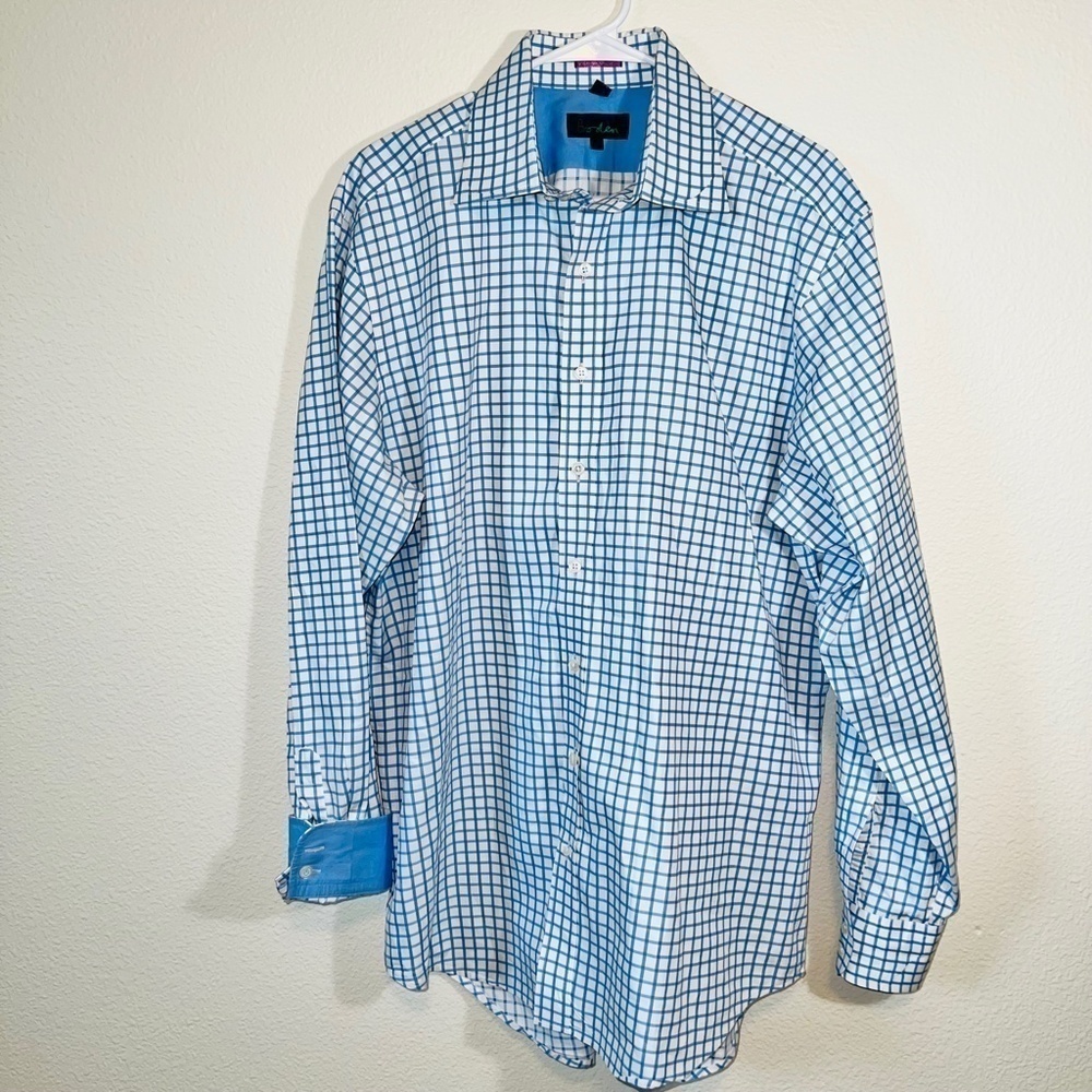 Men's Boden Blue Plaid Button Up Shirt Size 17'' Neck